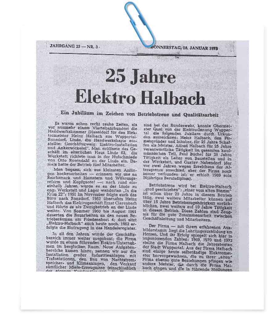 25 Jahre Elektro Halbach Zeitungsartikel