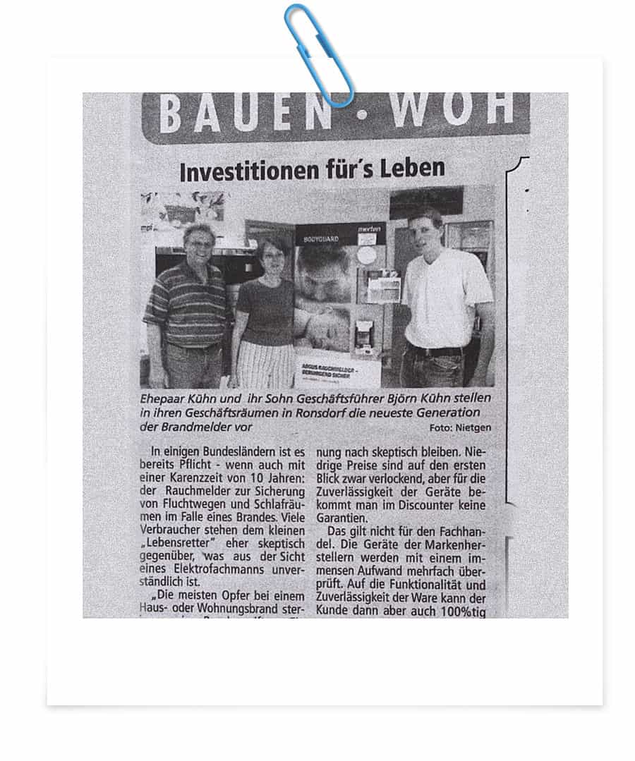 Zeitungsartikel Rauchmelder bei Elektro Halbach